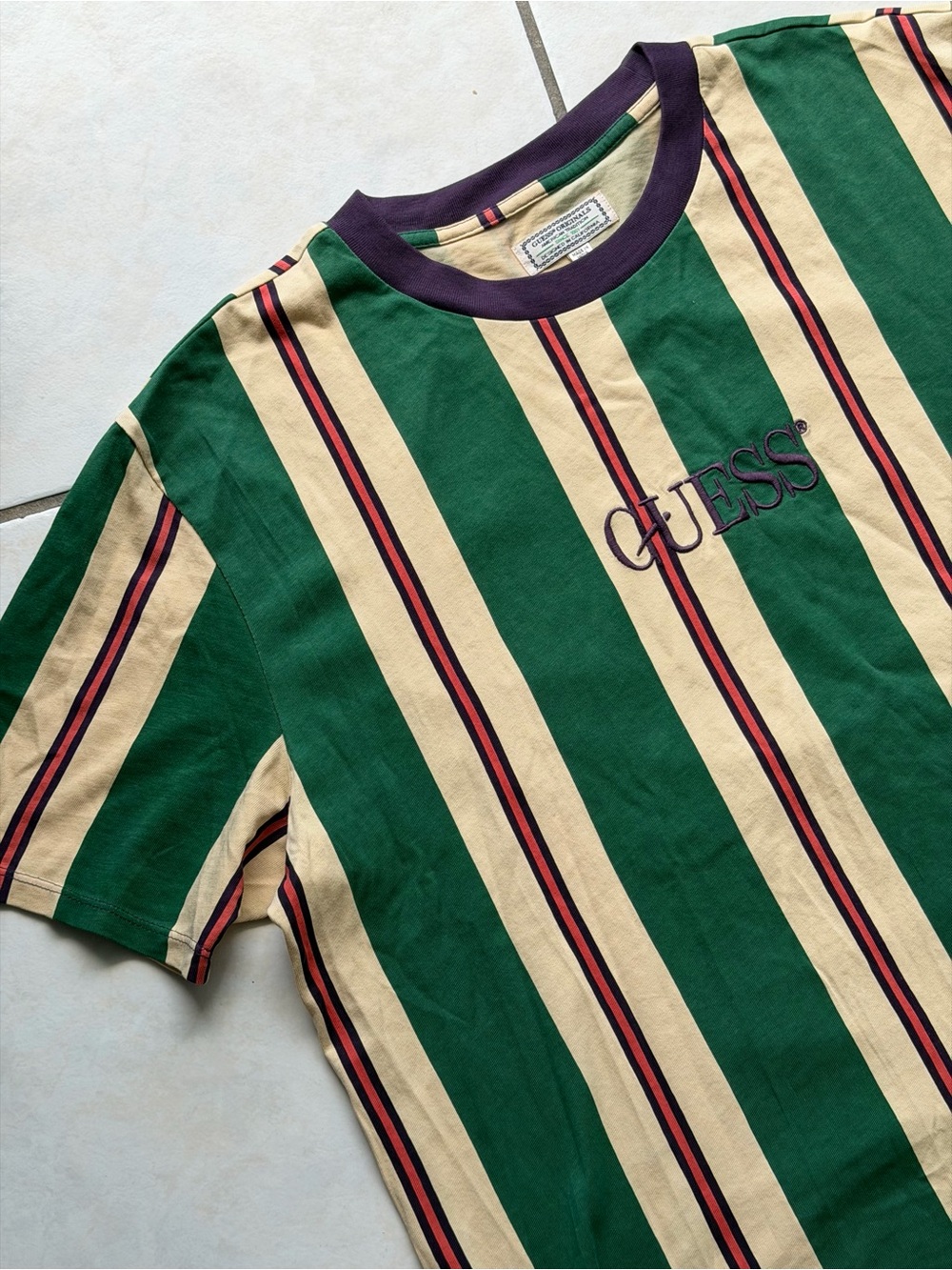 GUESS Colorful Vertical Stripe Tee Summer Comfortable T-shirt Men
